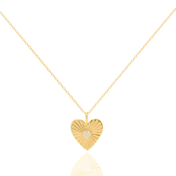 Gold Plated Sterling Silver Heart Pendant with zircon accent