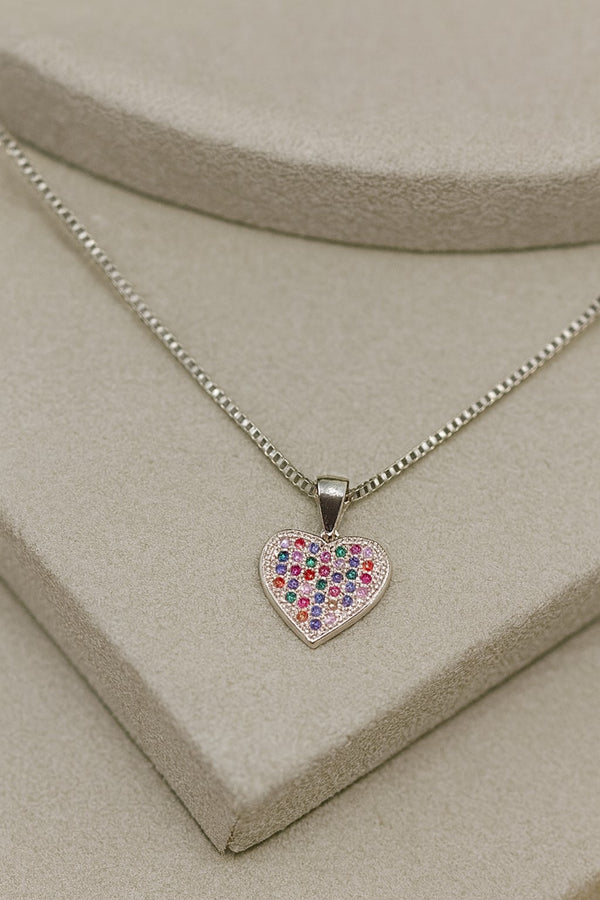 Title  Sterling Silver Heart Pendant with Multicolor Zircons