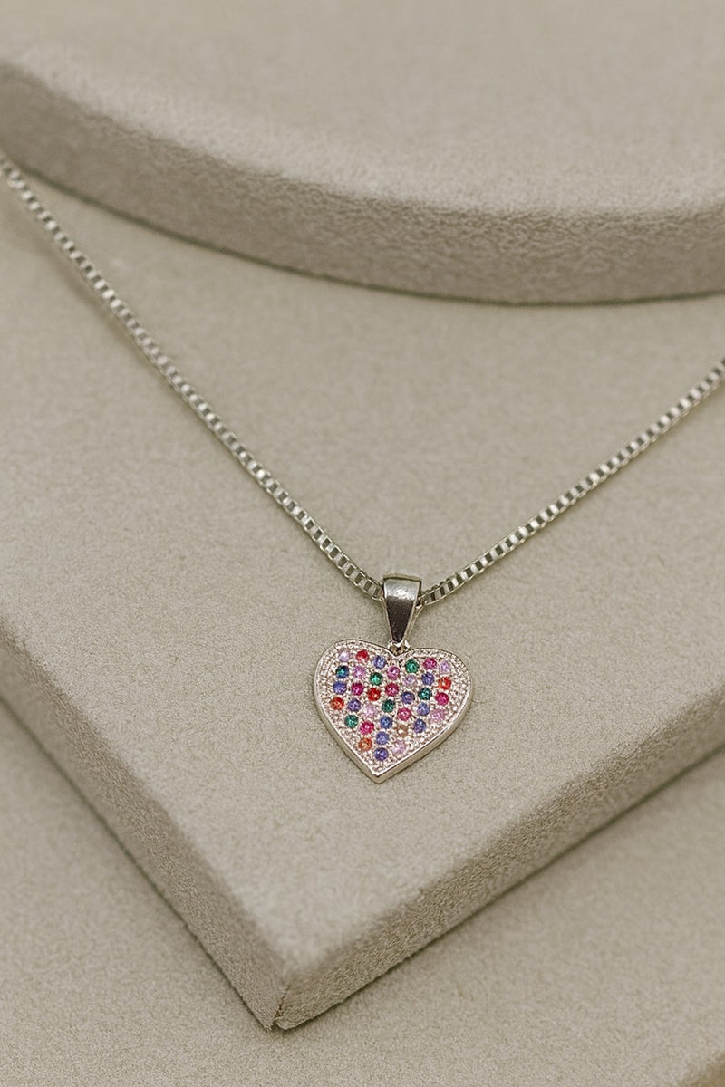 Title  Sterling Silver Heart Pendant with Multicolor Zircons