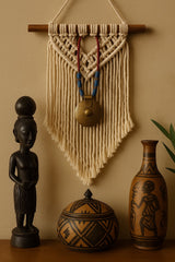 African Handmade Necklace with Kofi Beads and big round Bronze Pendant