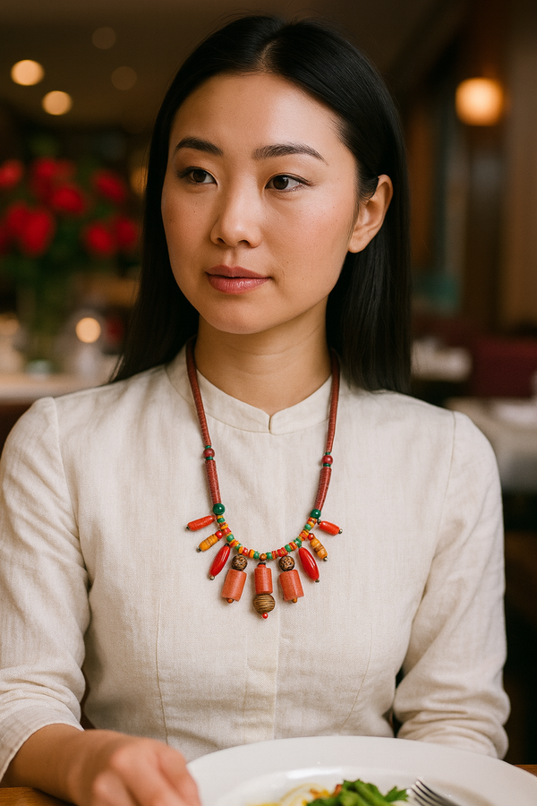 Handmade African Tribal Necklace with Antique Glass & Bronze Accents