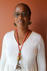 Handmade African Necklace with Kofi Beads, Glass Accents & Bronze Pendant