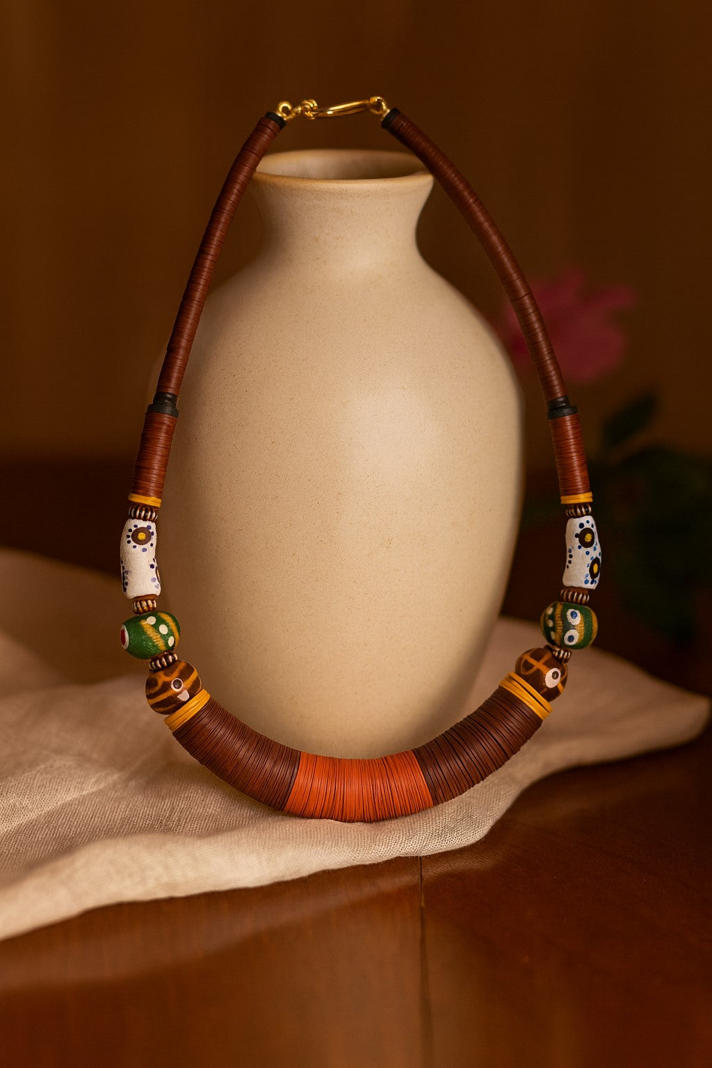 Handmade African Kofi Beads Necklace – Glass & Kofi Discs, Crafted in Quebec