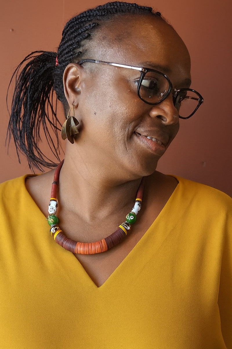 Handmade African Kofi Beads Necklace – Glass & Kofi Discs, Crafted in Quebec