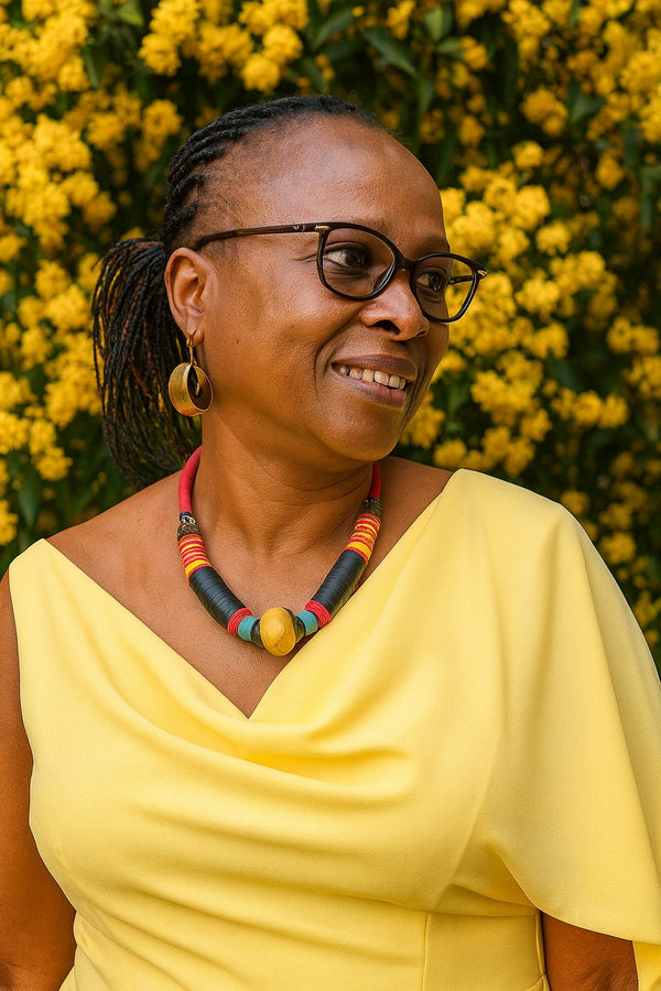 Handmade African Kofi Disc & Glass Bead Necklace