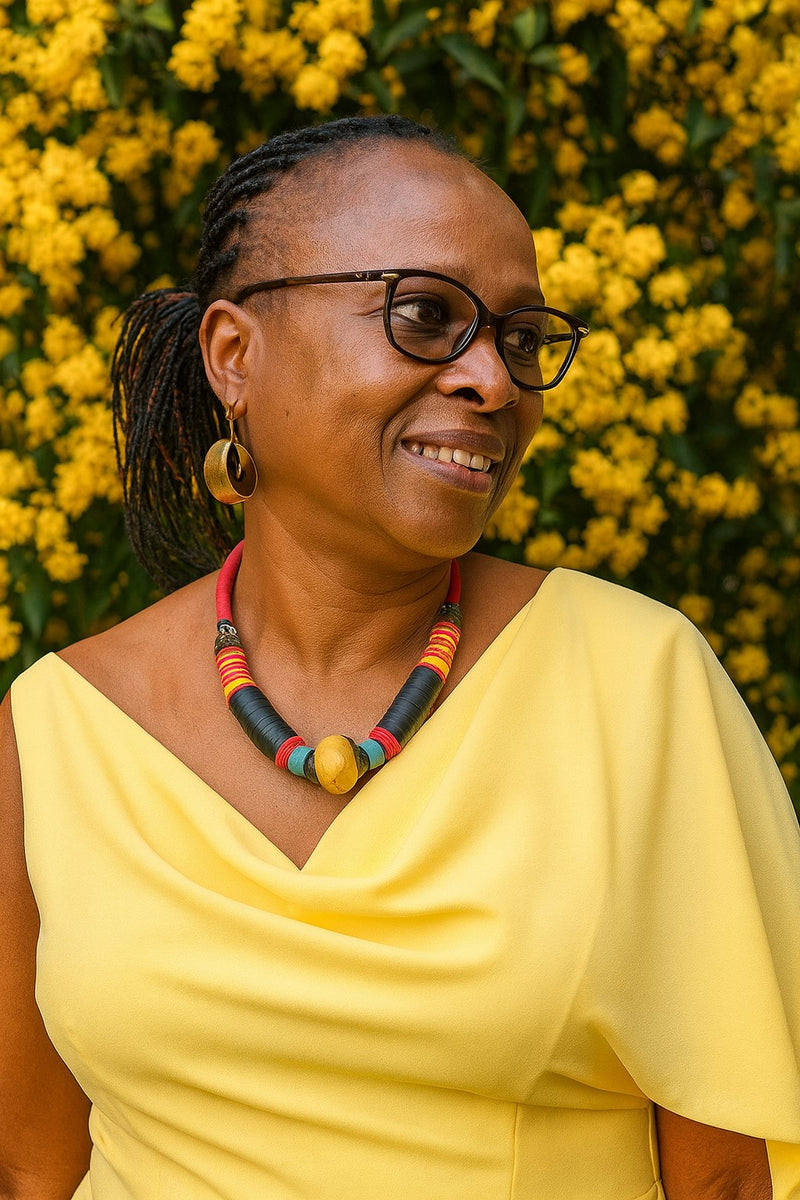 Handmade African Kofi Disc & Glass Bead Necklace