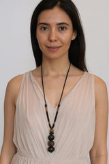 Handmade African Kofi Beads Necklace with Ebony Wood & Bonze Accents