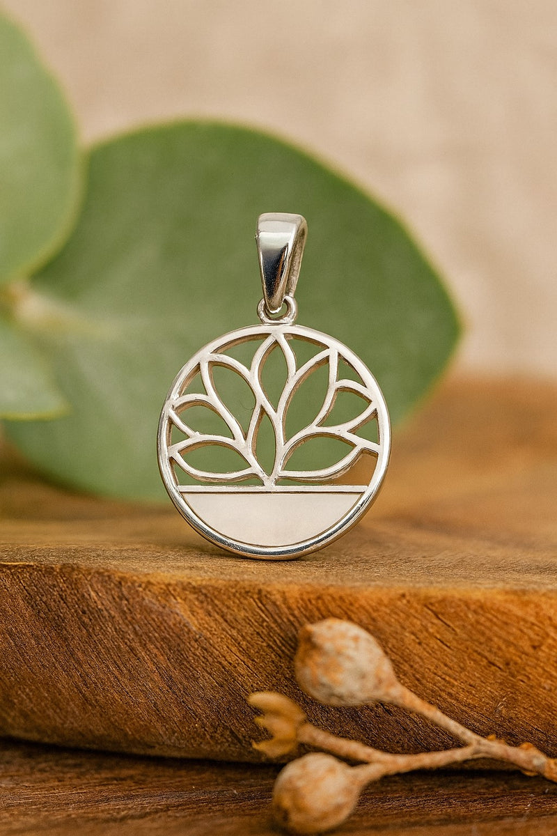 925 Sterling Silver Lotus Flower Pendant – Round Cutout Design