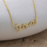 14K gold plated Sterling Silver CZ Love Cursive Necklace