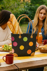 Medium Fair Trade Madagascar Basket – Colorful Polka Dot Design