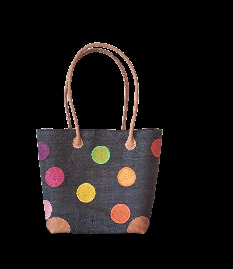 Medium Fair Trade Madagascar Basket – Colorful Polka Dot Design