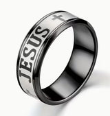 Men’s Jesus Ring| Stainless Steel Christian Jewelry silver and black color