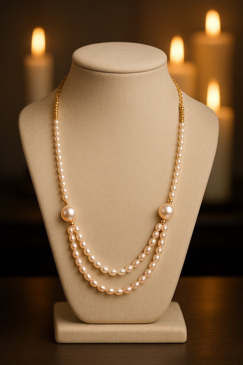 Elegant Three-Strand Freshwater Pearl Necklace with Gold Accents