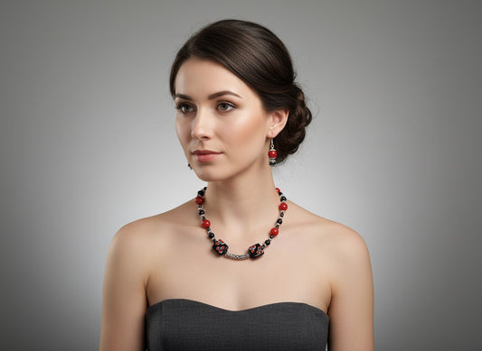 Handmade Glass & Natural Stone Necklace and Earring Set