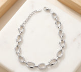 925 Sterling Silver Oval Link Bracelet with Sparkling CZ Accents