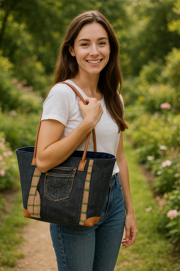 Turquoise Ribbon Handmade Fair Trade Basket – Medium Eco Tote from Madagascar

