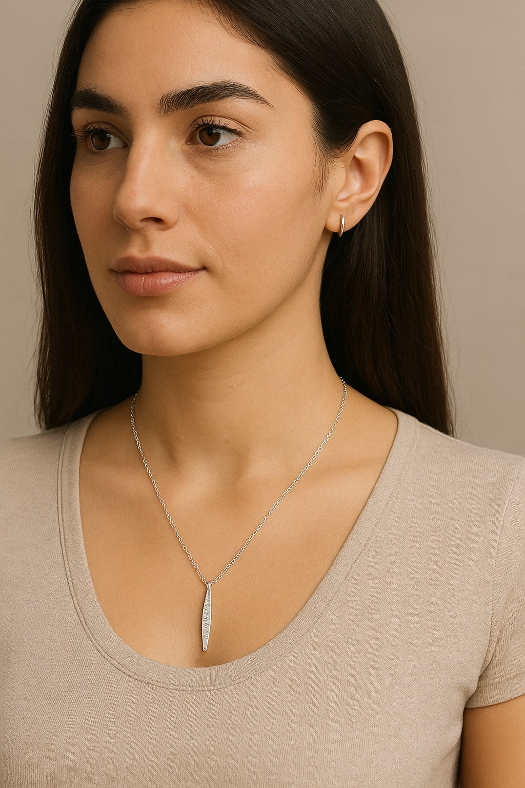 Stainless Steel Necklace with Cubic Zirconia Pendant