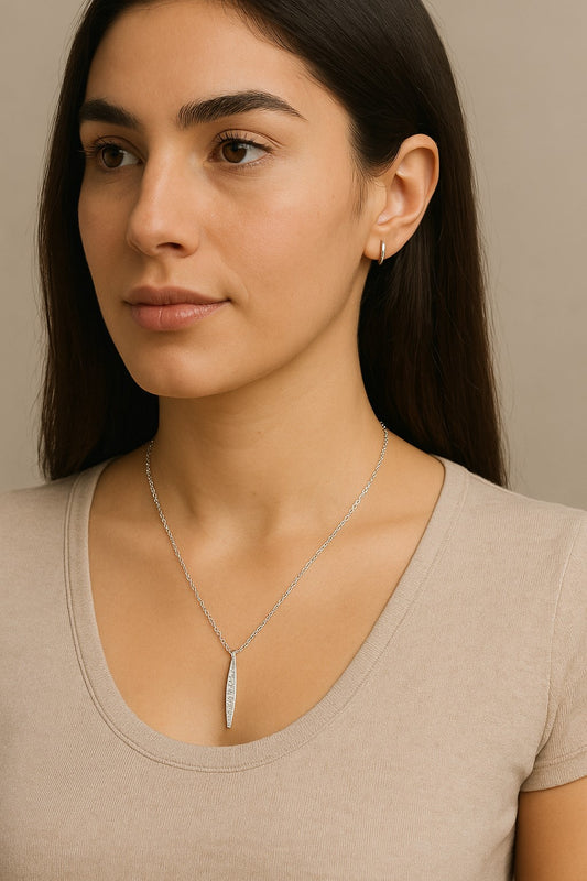 Stainless Steel Necklace with Cubic Zirconia Pendant