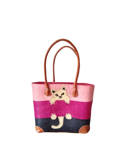 Playful Small Cat Basket – Fair Trade Handwoven Basket