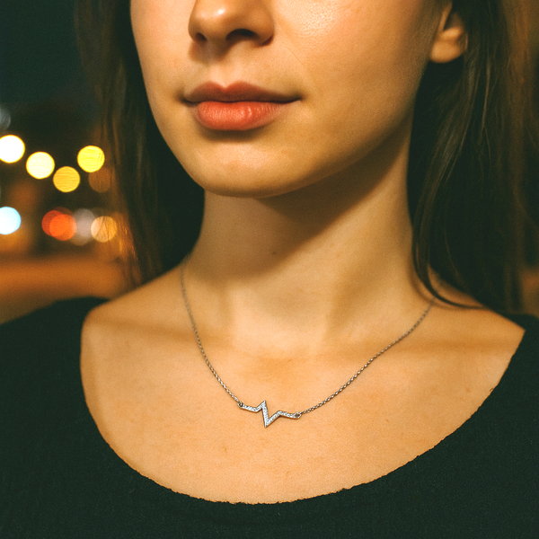 925 Sterling Silver Heartbeat Necklace with Zircons