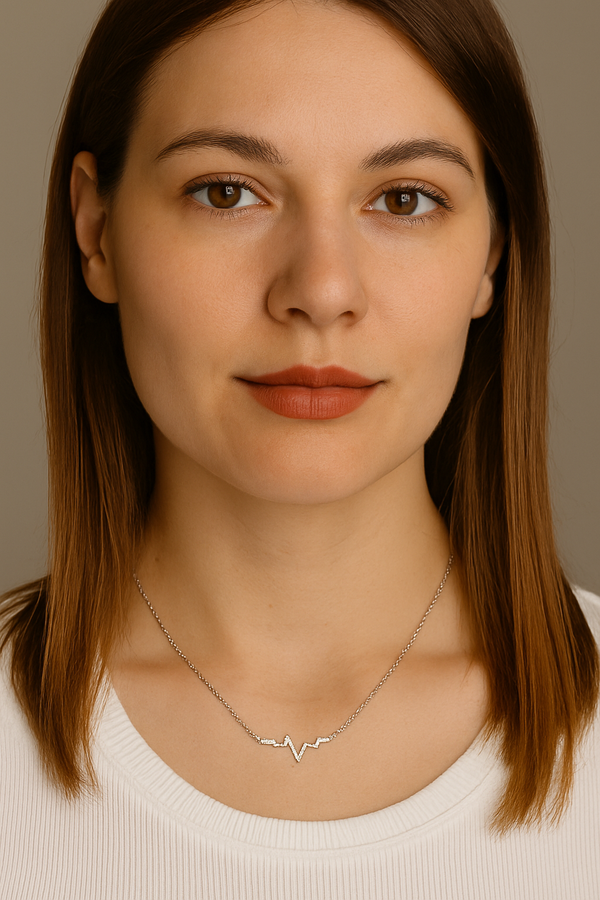 925 Sterling Silver Heartbeat Necklace with Zircons