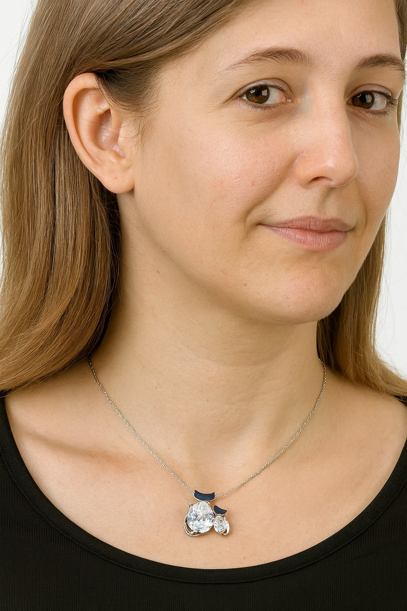 Sterling Silver Cat Necklace| 925 Zircon Charm Pendant