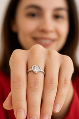 Elegant Sterling Silver adjustable Heart Ring with Sparkling Center Stone