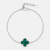 Elegant Sterling Silver Malachite Clover Bracelet