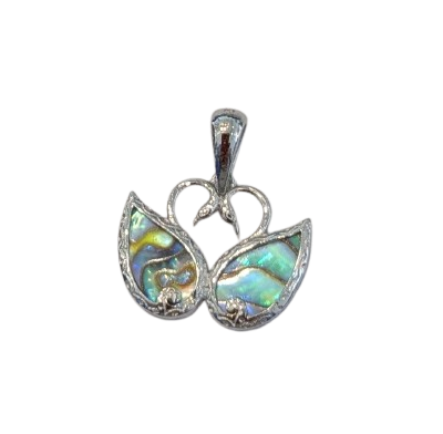 Sterling Silver Abalone Shell two swans Pendant