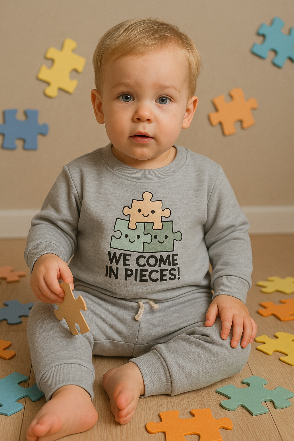100% organic cotton baby top and pants set with puzzle design – made in Turkey


