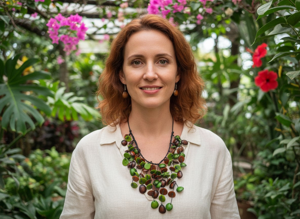 Handmade fair trade Tagua Necklace and earrings set, eco-friendly jewelry from Ecuador