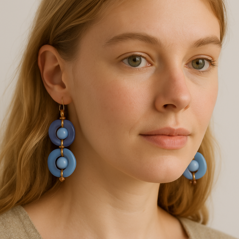 Frida Tagua Earrings Blue | Handmade Eco Jewelry