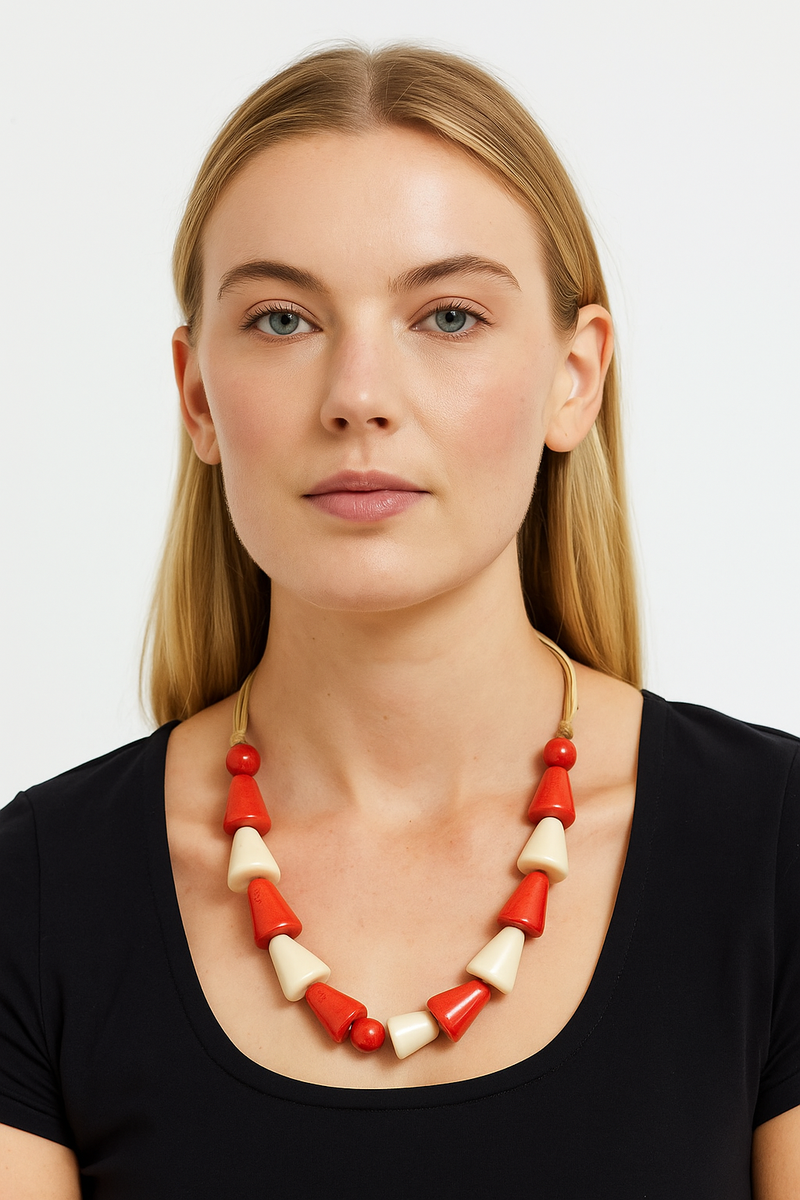 Milos Tagua Necklace |Poppy Coral & Ivory
