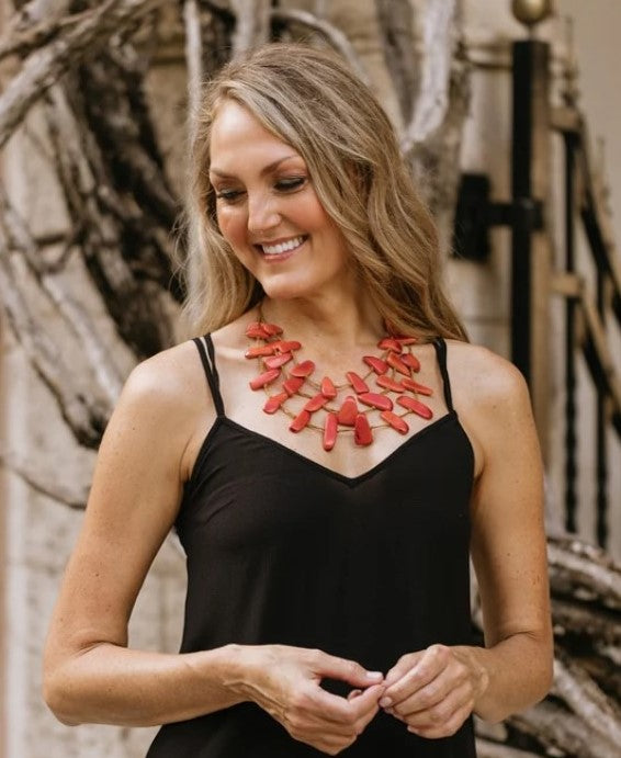 Hydra Tagua Nut Necklace| Poppy Coral