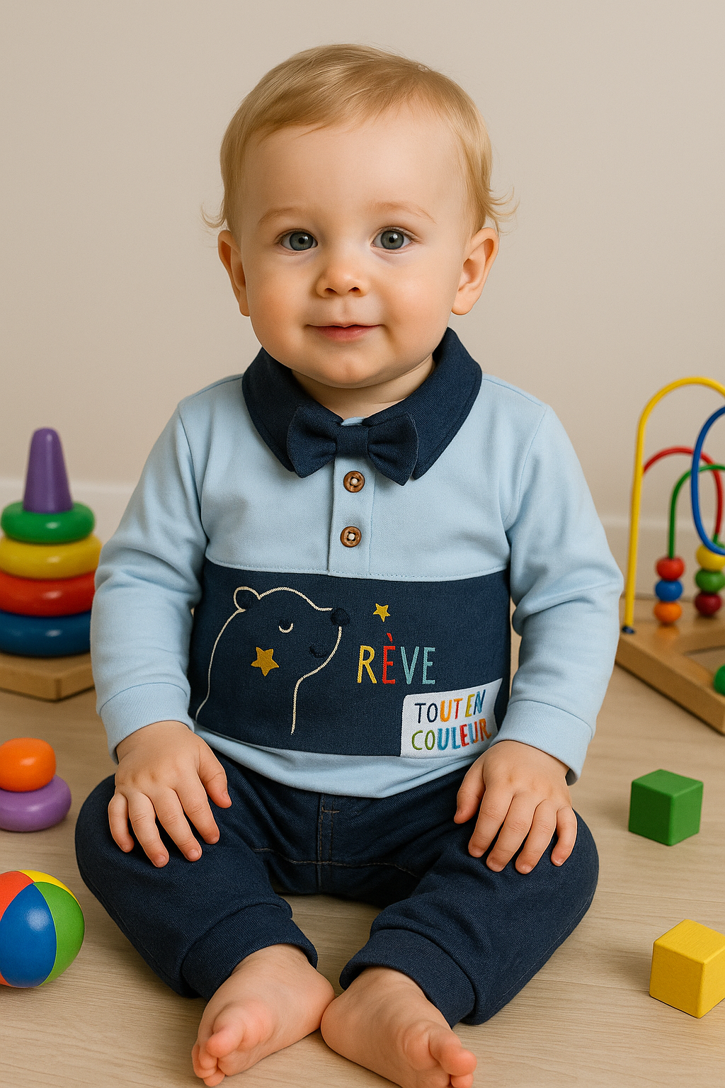 Colorful cotton baby top and pants set  – made in Turkey

