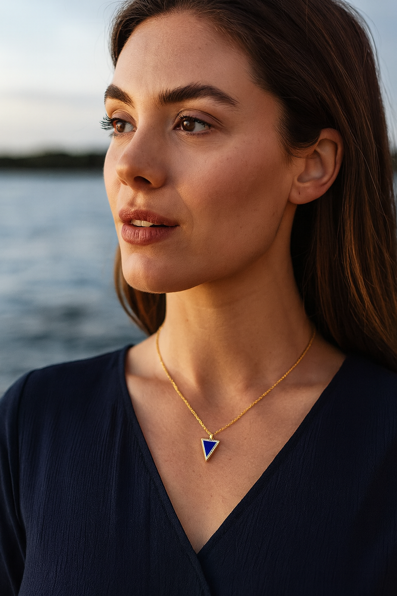 Sterling Silver Gold Vermeil plated with zircons Geometric Triangle -Malachite/Lapis Lazuli