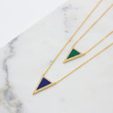 Sterling Silver Gold Vermeil plated with zircons Geometric Triangle -Malachite/Lapis Lazuli
