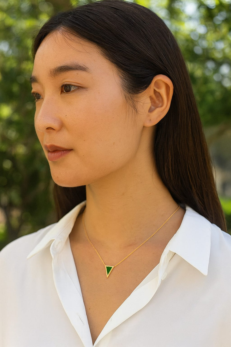 Sterling Silver Gold Vermeil plated with zircons Geometric Triangle -Malachite/Lapis Lazuli
