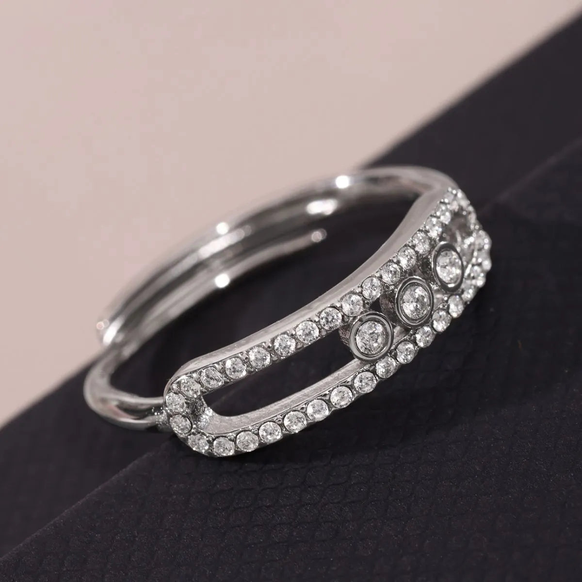 Moving Crystal Bar Necklace and Ring Jewelry Set