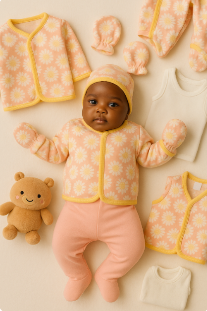 Colorful 8-piece cotton baby clothing set for newborns – made in Turkey

