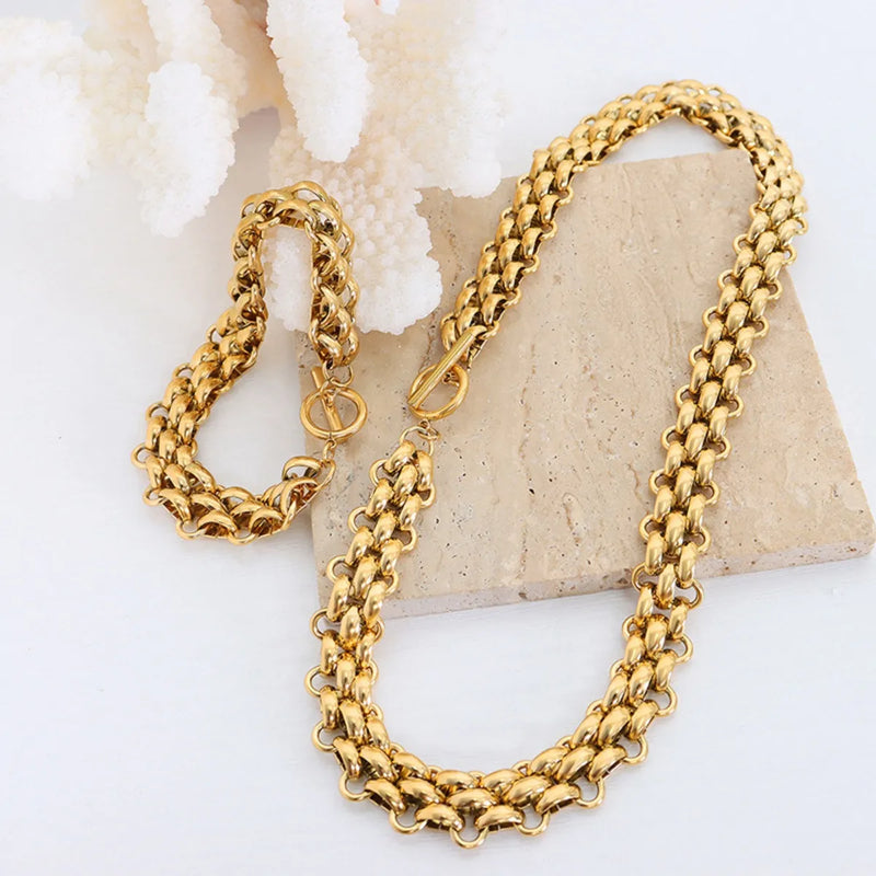 Gold Chain Link Jewelry Set with Necklace and Bracelet – Halte Bijoux