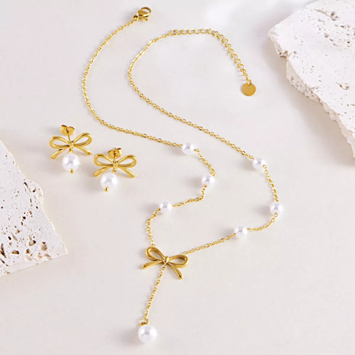  18K Gold-Plated Bowknot Pearl Jewelry Set