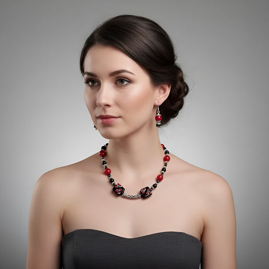Handmade Glass & Natural Stone Necklace and Earring Set
