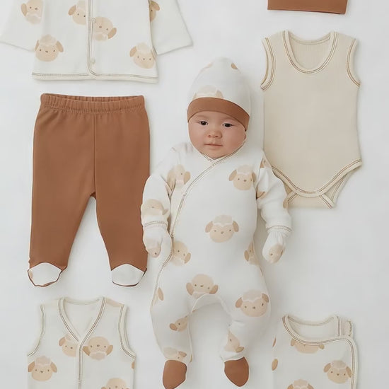 8-Piece Sheep Baby Set-100% Cotton – unisex gift set 0–3 months


