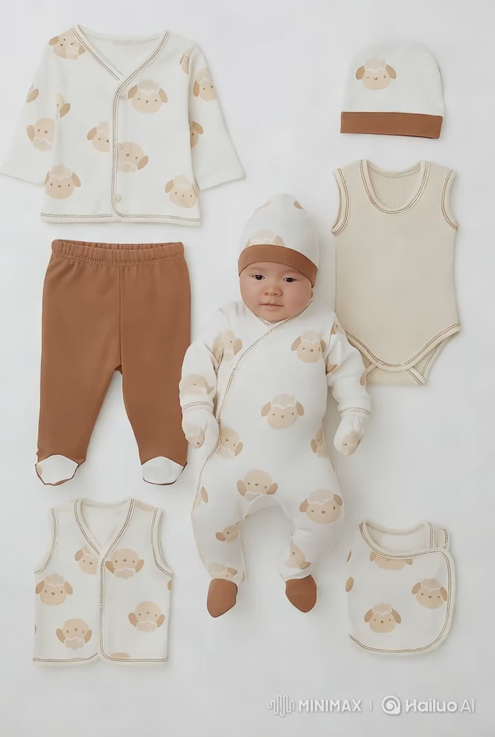 8-Piece Sheep Baby Set-100% Cotton – unisex gift set 0–3 months

