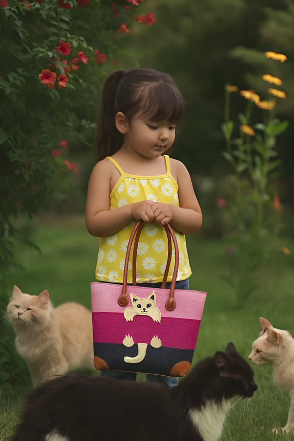 Playful Small Cat Basket – Fair Trade Handwoven Basket