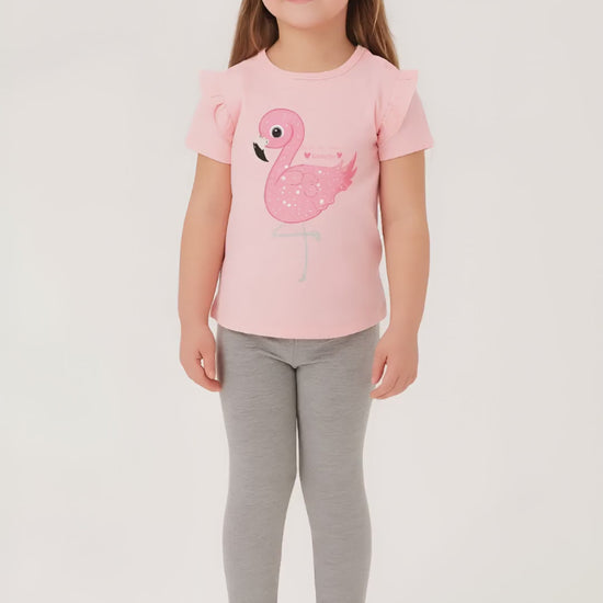 Girls swan print top and pants set – soft cotton blend made in Turkey


