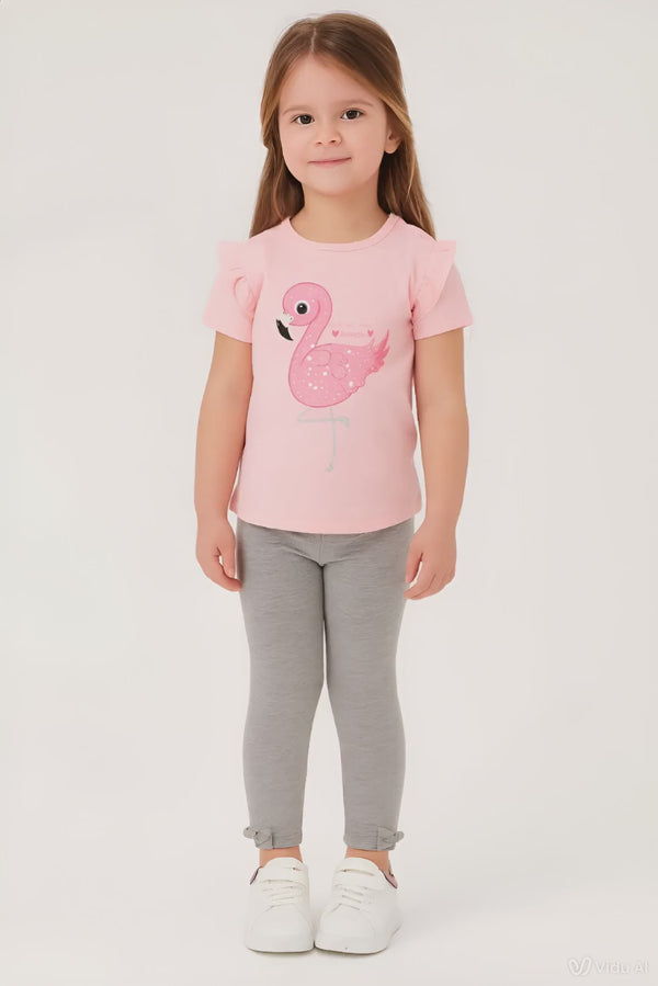 Girls swan print top and pants set – soft cotton blend made in Turkey

