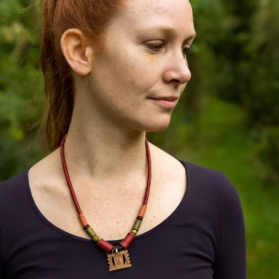 Handmade African Kofi Beads & Bronze Pendant