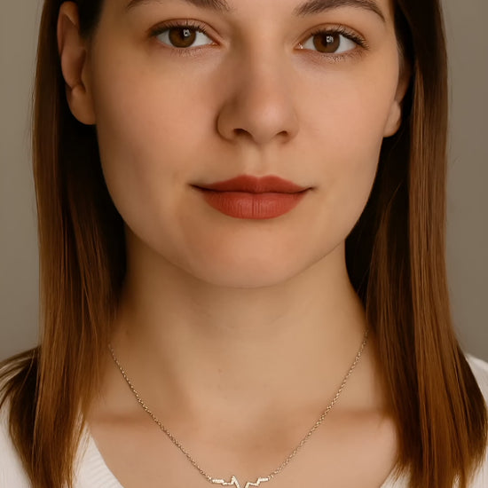 925 Sterling Silver Heartbeat Necklace with Zircons